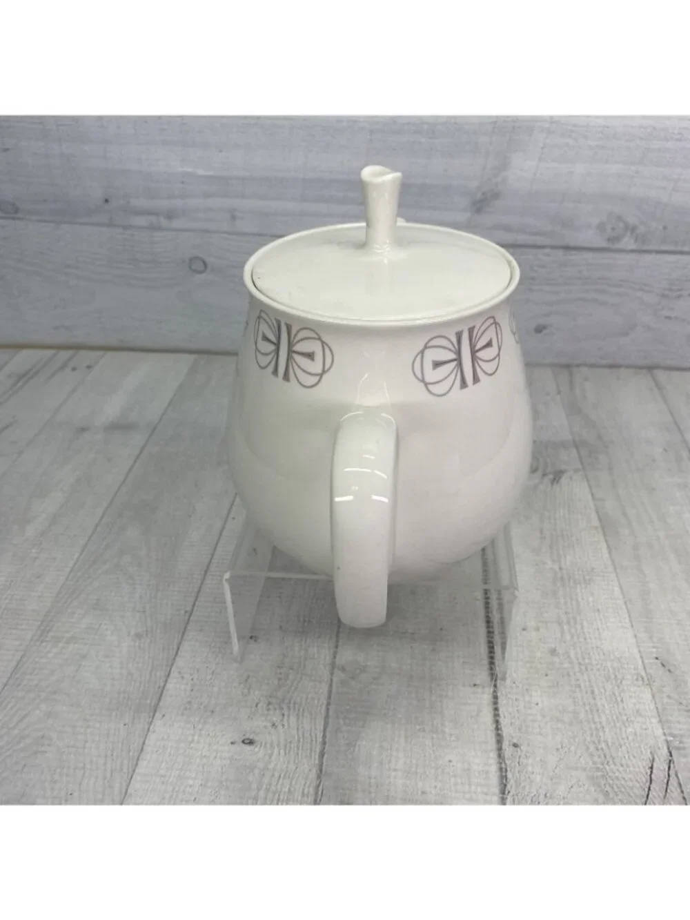 60's Franciscan MERRY-GO-ROUND Japan Gray Pink Border China 4 Cup Lidded Teapot